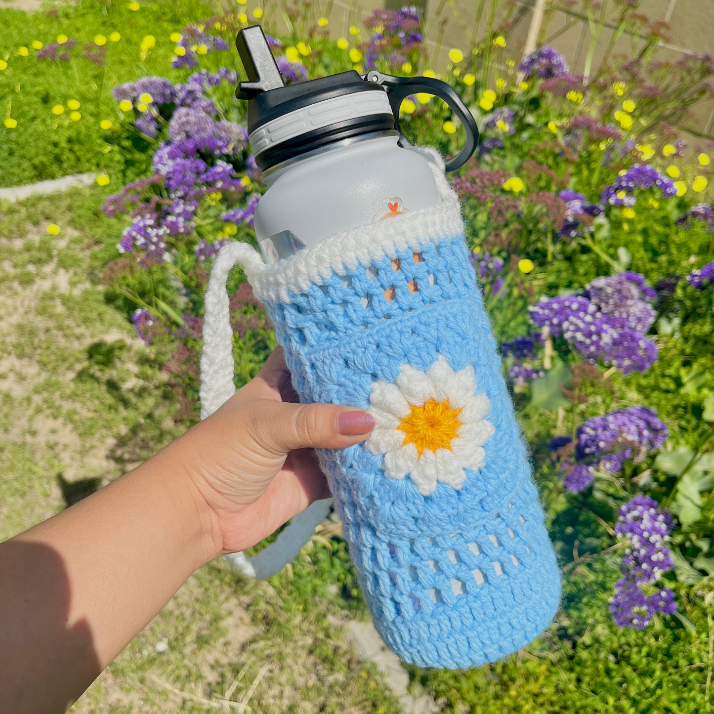 Lucky Blue Waterbottle Holder with Front Pocket | 40 oz Waterbottle Sling