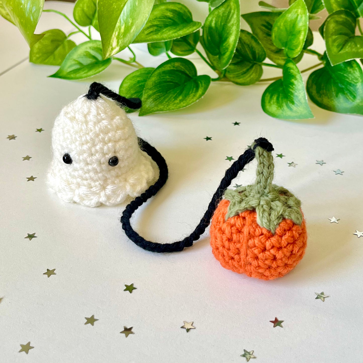 Crochet Ghost & Pumpkin Car Hang | Bag Charm