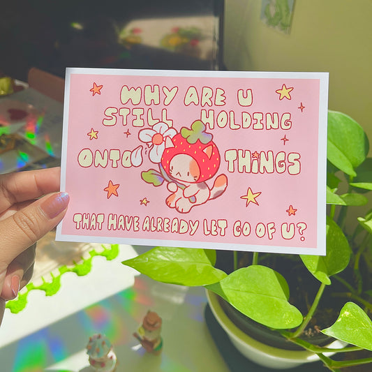 Let Go Strawberry Cat 4x6 Print | Semi Glossy art print