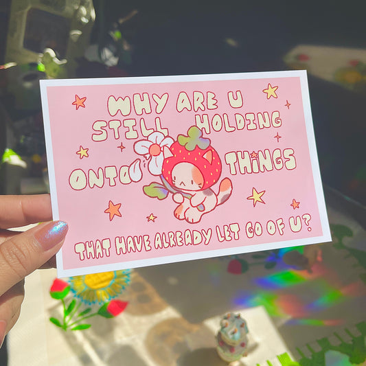 Let Go Strawberry Cat 4x6 Print | Semi Glossy art print
