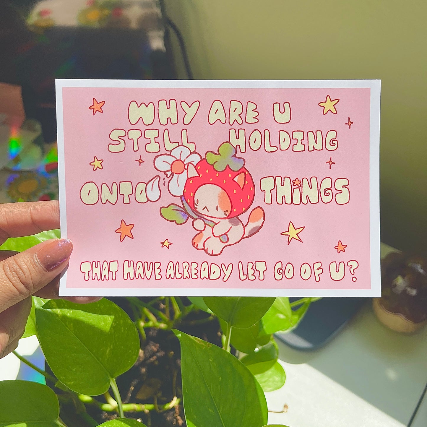 Let Go Strawberry Cat 4x6 Print | Semi Glossy art print