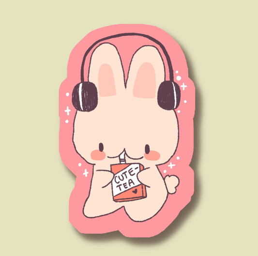 Bunny Cute Tea Matte Sticker | Waterproof, not dishwasher safe