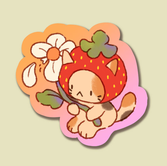 Sad Strawberry Cat Matte Sticker | Waterproof & Outdoor safe