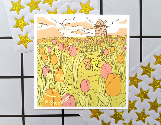 Tulip Field Date Mini Print | 4 by 4 Art Print
