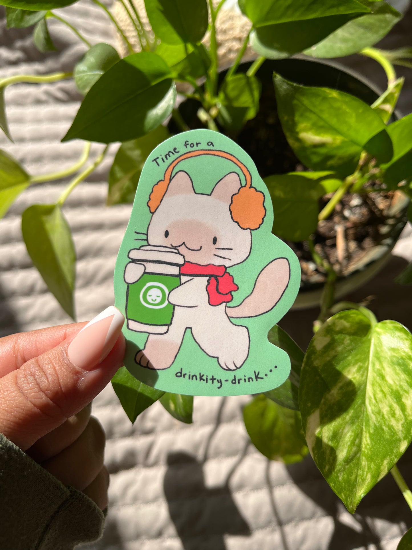 Winter Coffee Cat Sticker | Waterproof