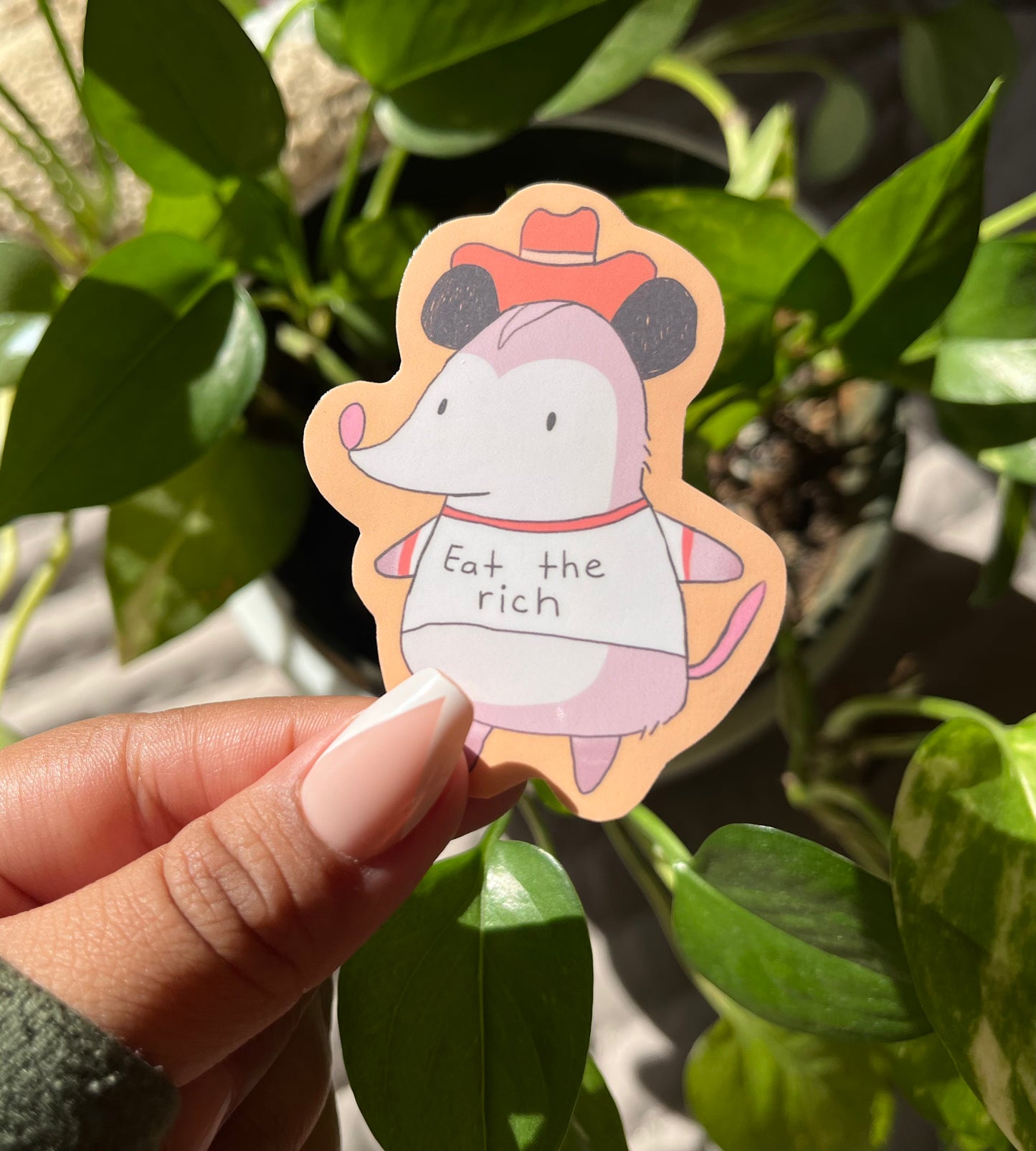 "Eat the Rich" Possum Cowboy Textured Matte Sticker | Not Dishwasher safe