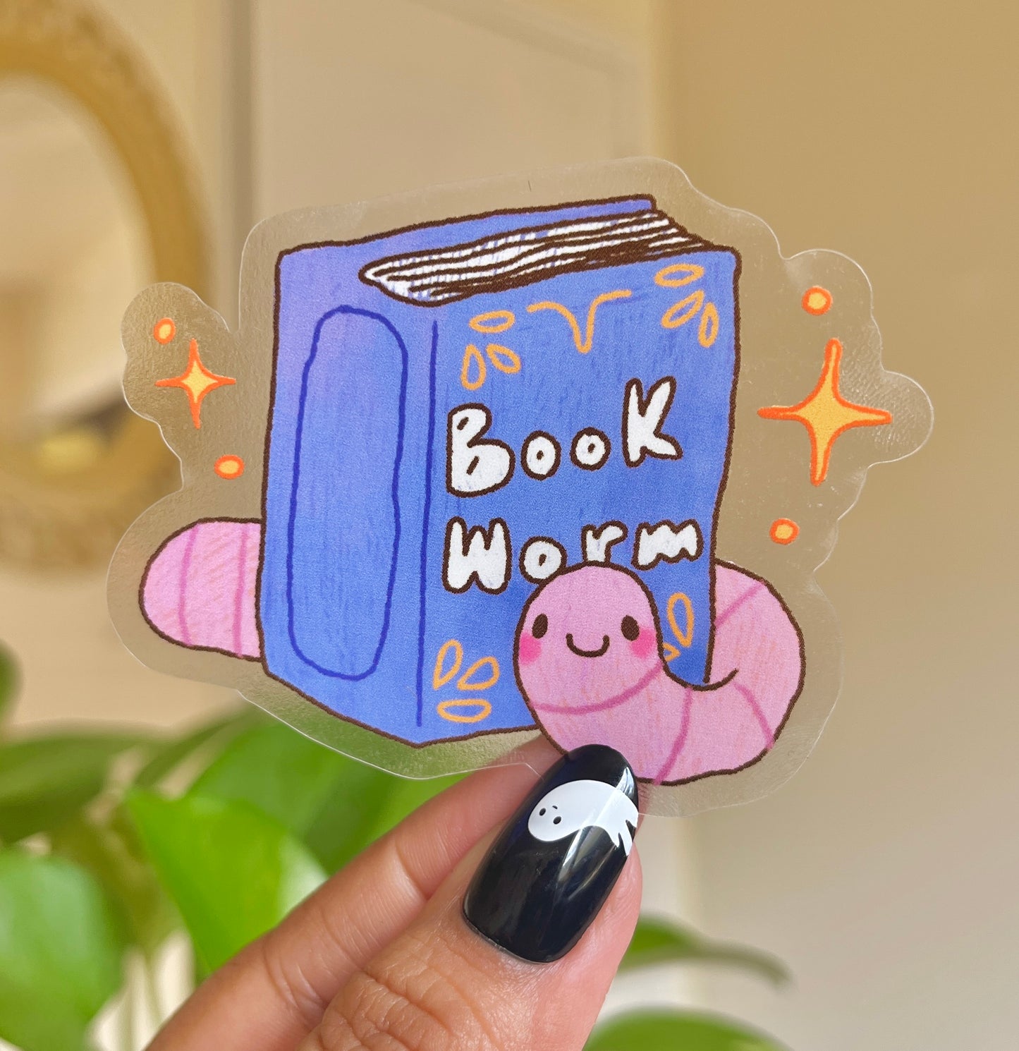 Bookworm Clear Sticker - Waterproof & Outdoor safe