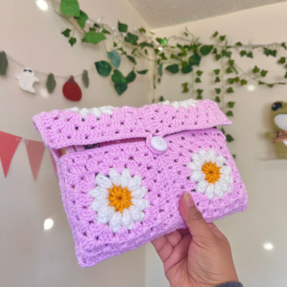 Crochet Daisy Book Sleeve | Notebook Cover | Daisy Granny Square Pouch