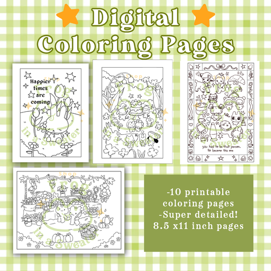 Digital Coloring Pages | 10 ready to Print Hand Drawn Illustrations