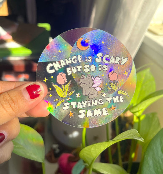 Change is Scary Rainbow Suncatcher Sticker | 3 inch rainbow window decal