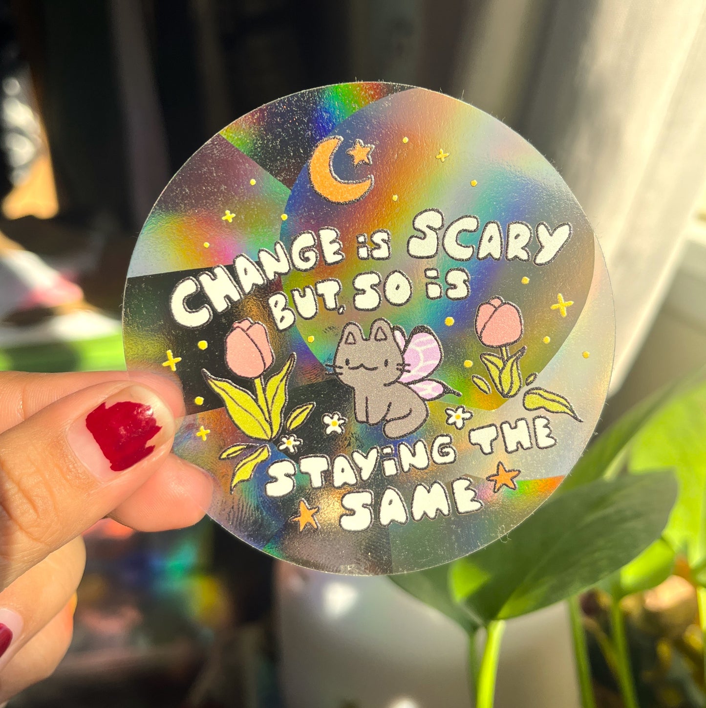 Change is Scary Rainbow Suncatcher Sticker | 3 inch rainbow window decal