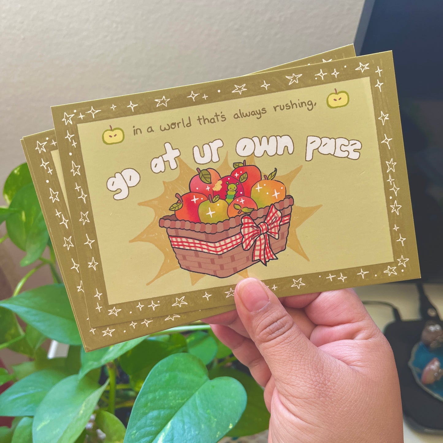 Go at your own pace! Apple postcard | Glossy postcard 4x6