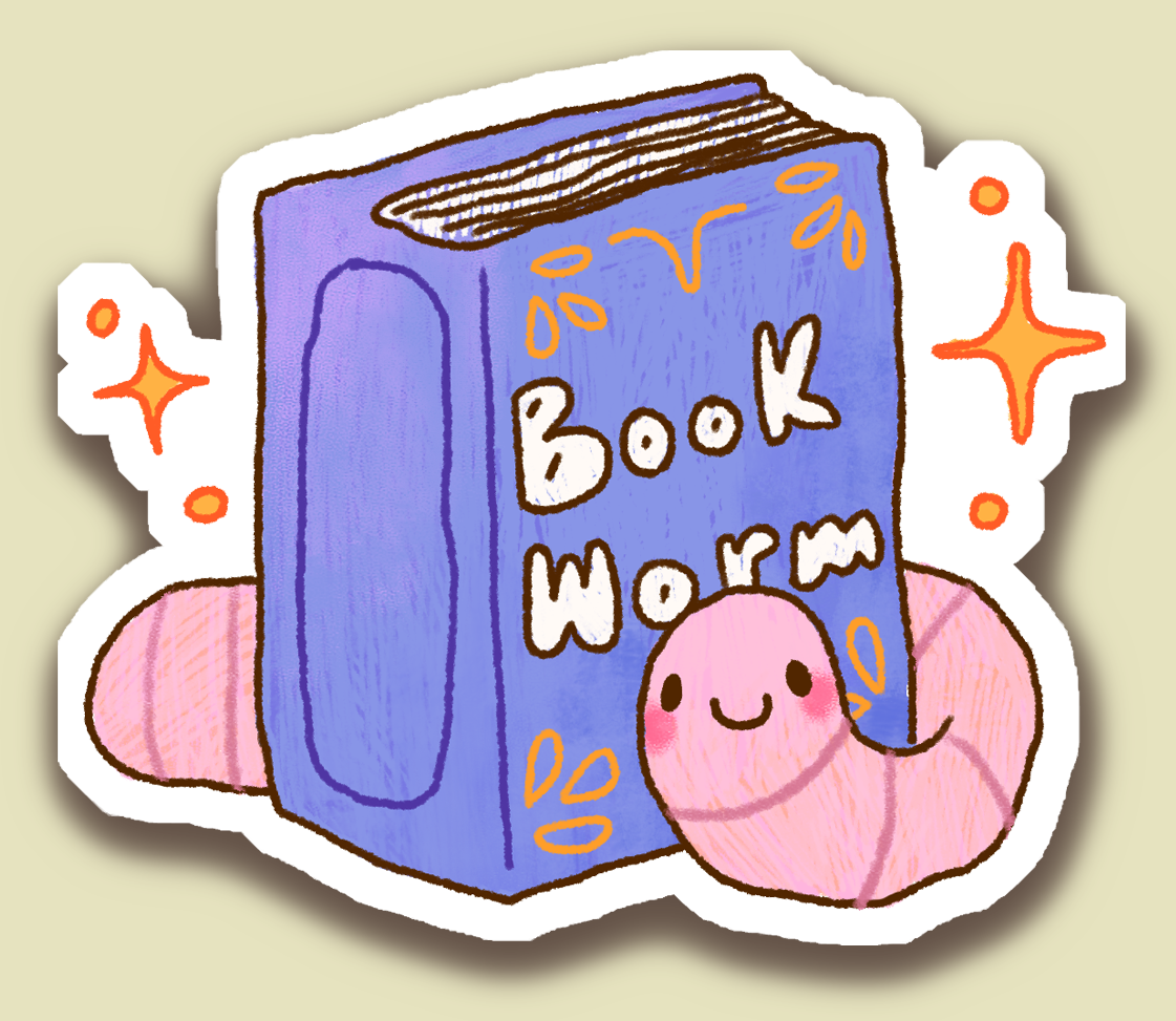 Bookworm Clear Sticker - Waterproof & Outdoor safe