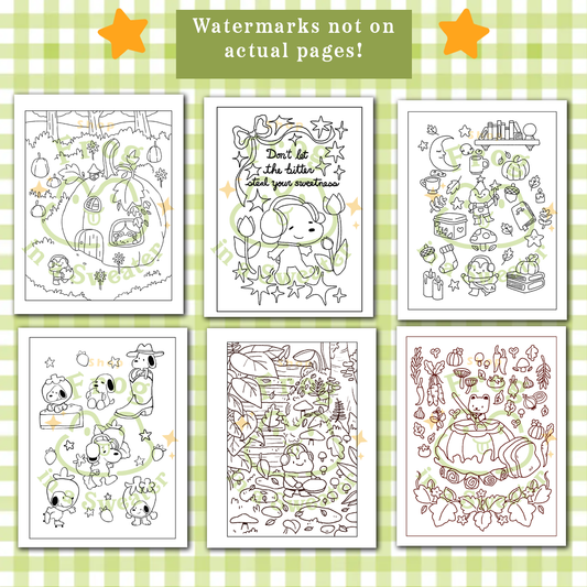 Digital Coloring Pages | 10 ready to Print Hand Drawn Illustrations