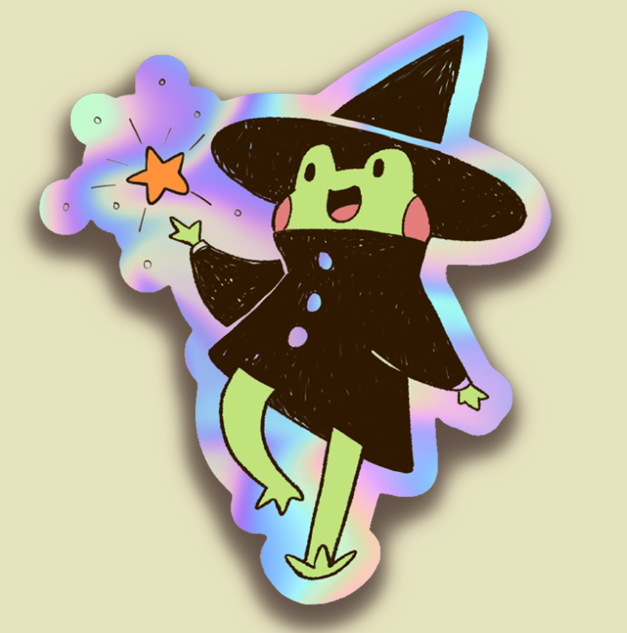 Froggy Wizard Holographic Sticker- Outdoorsafe