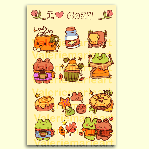 Cozy Fall Time Mini Sticker Sheet | 2.5 inch by 4.5 inch matte sticker sheet