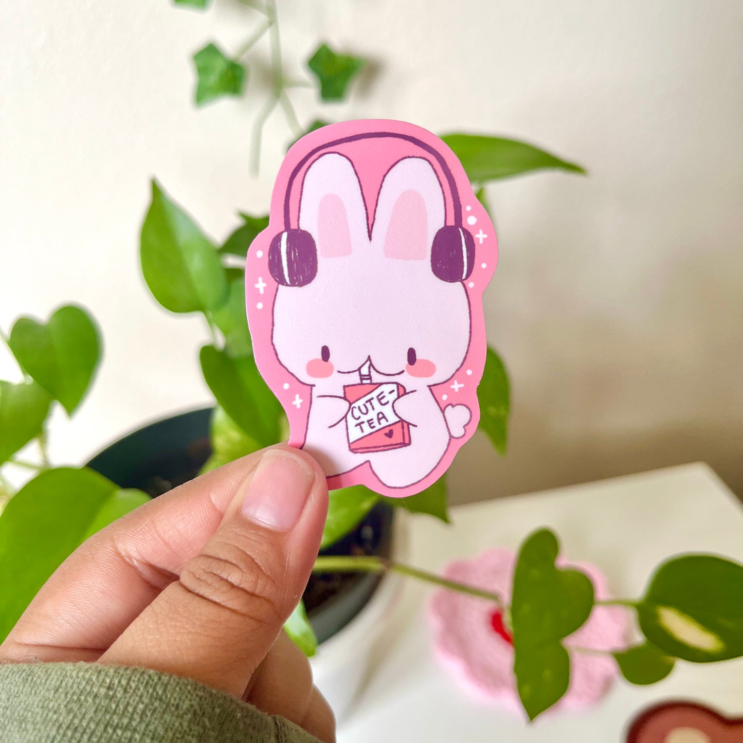 Bunny Cute Tea Glossy Sticker | Waterproof