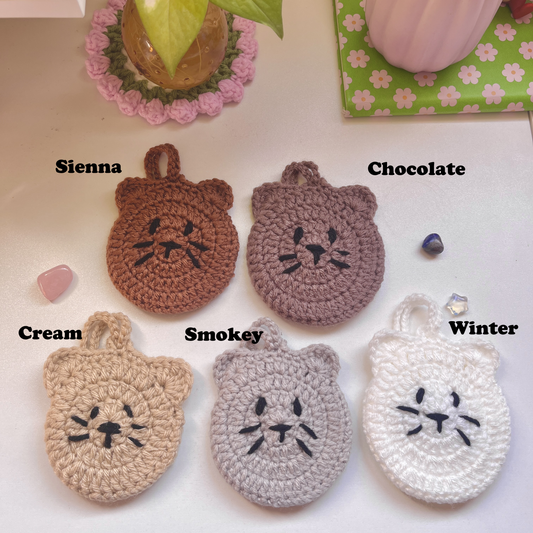 Crochet Cat Pouch | Bag charm crochet pocket for airpods, trinkets, bag accessory