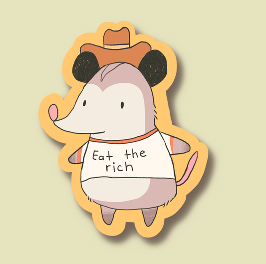 "Eat the Rich" Possum Cowboy Sticker | Waterproof & Outdoor safe