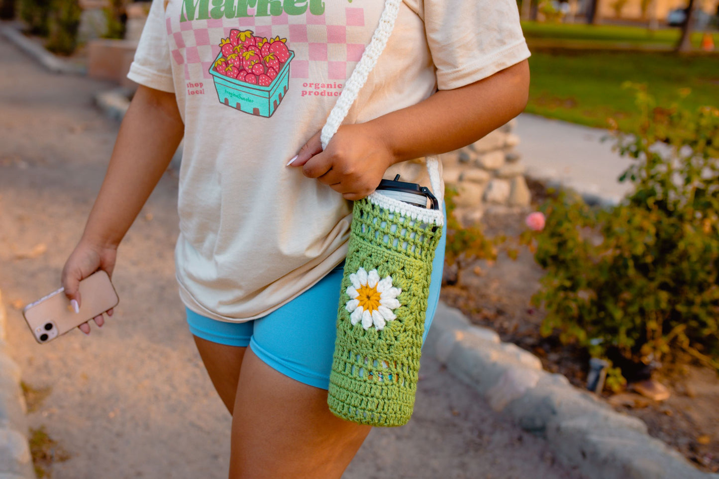 Crochet Daisy Waterbottle Sling with Pocket | 40oz Hydroflask Sling