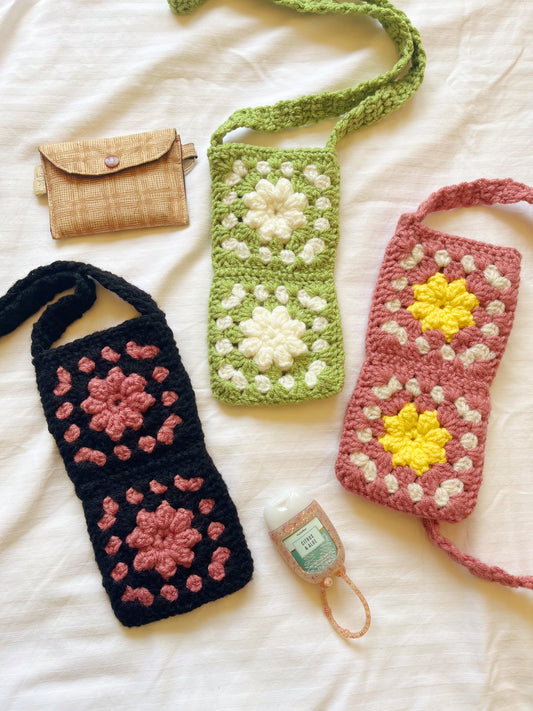 Floral Crochet Mini Bag | Phone Bag | Waterbottle Sling | 3 Styles