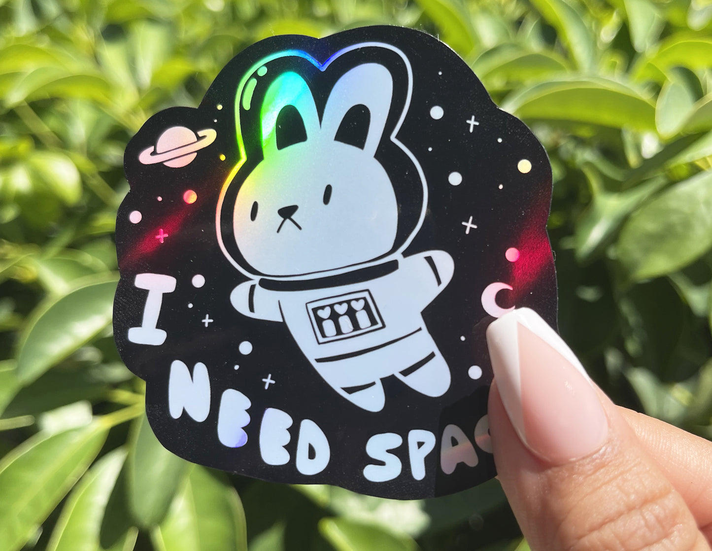 I Need Space Bunny Holographic Sticker | Waterproof