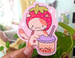 Strawberry Cat Boba Sticker | Waterproof Sticker