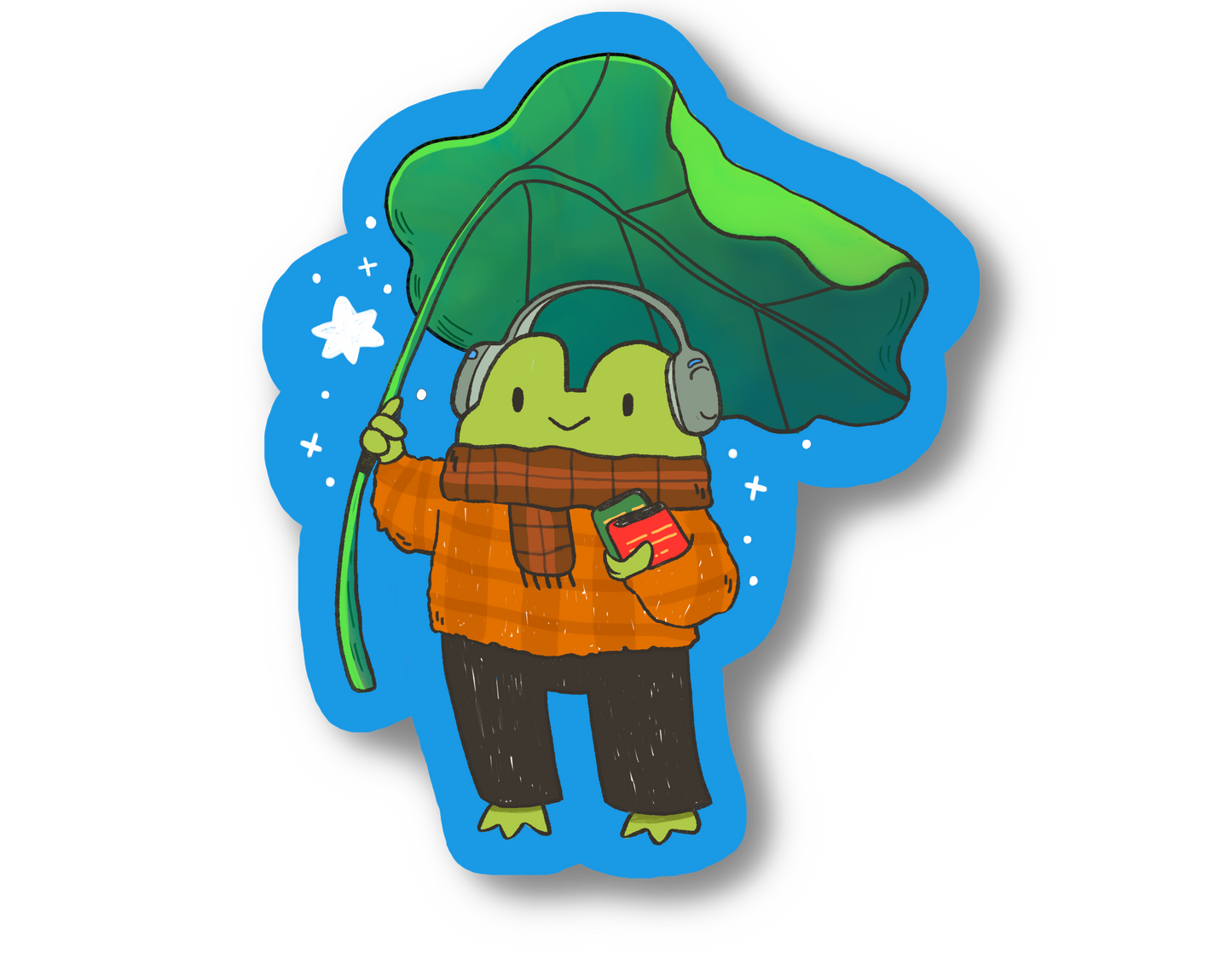 Frog with Leaf Umbrella Sticker | Waterproof