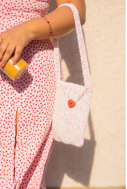 Crochet Heart Button Mini Bag | Phone Bag | Waterbottle Sling