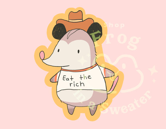 "Eat the Rich" Possum Cowboy Sticker | Waterproof