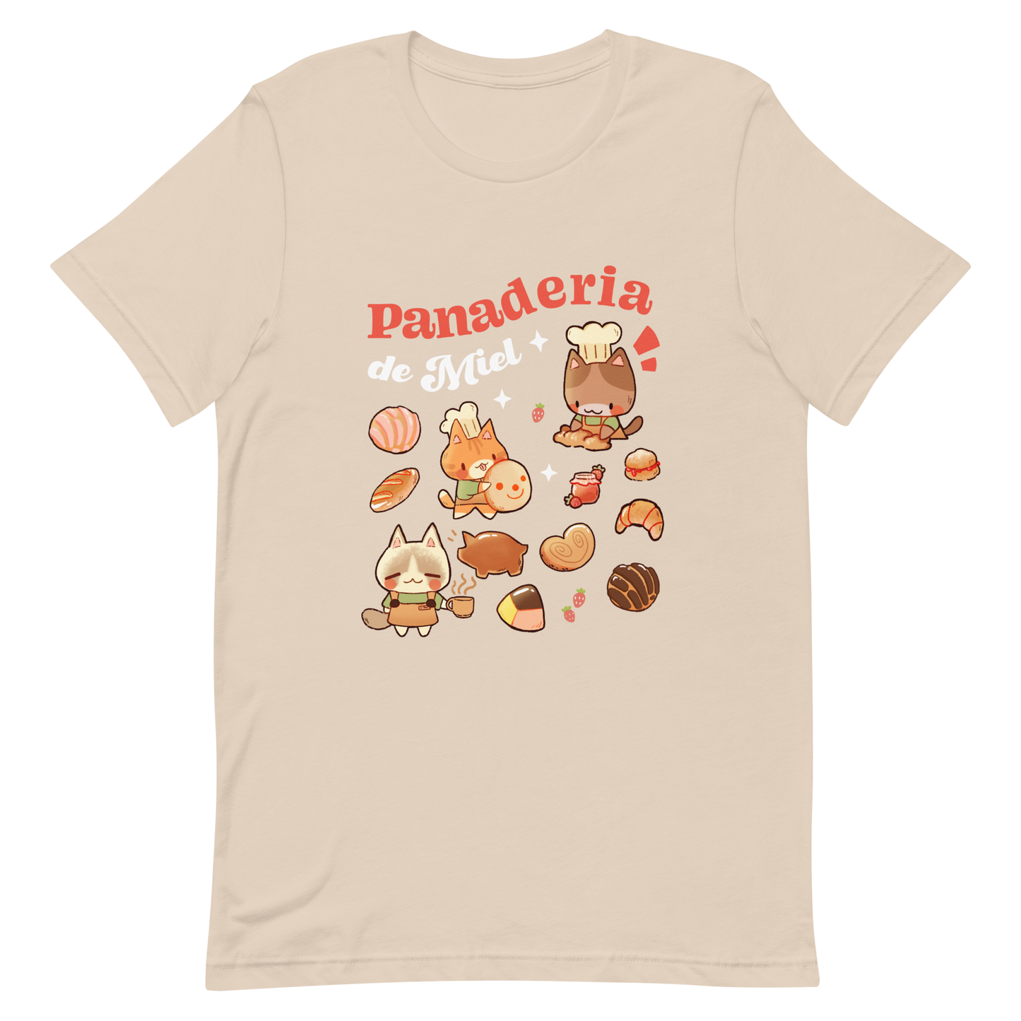 Panaderia de Miel T-Shirt in Pink or Cream | Bakery Pan Dulce Cats Shirt