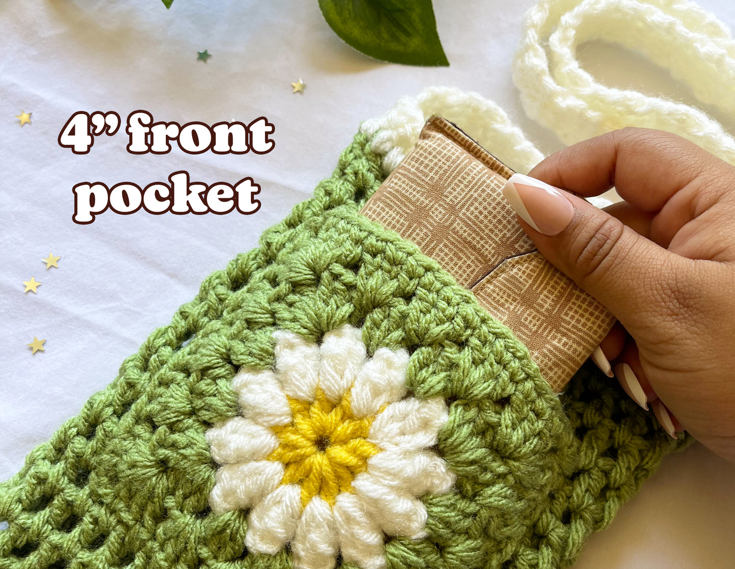 Crochet Daisy Waterbottle Sling with Pocket | 40oz Hydroflask Sling